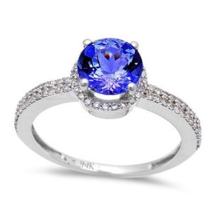 white gold tanzanite and diamond engagement ring
